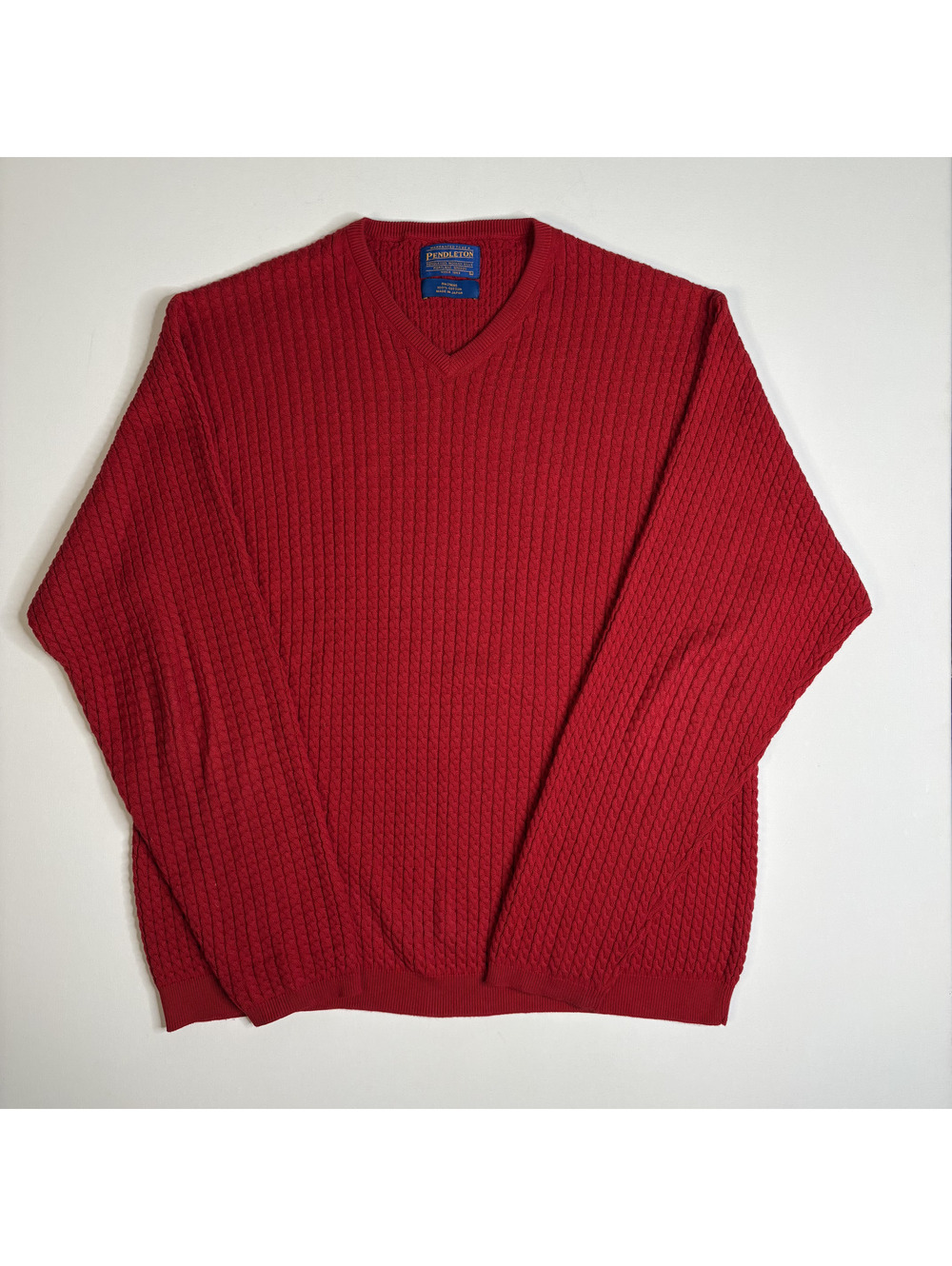 Vintage Pendleton Red V-Neck Sweater Mens - 100% Cotton